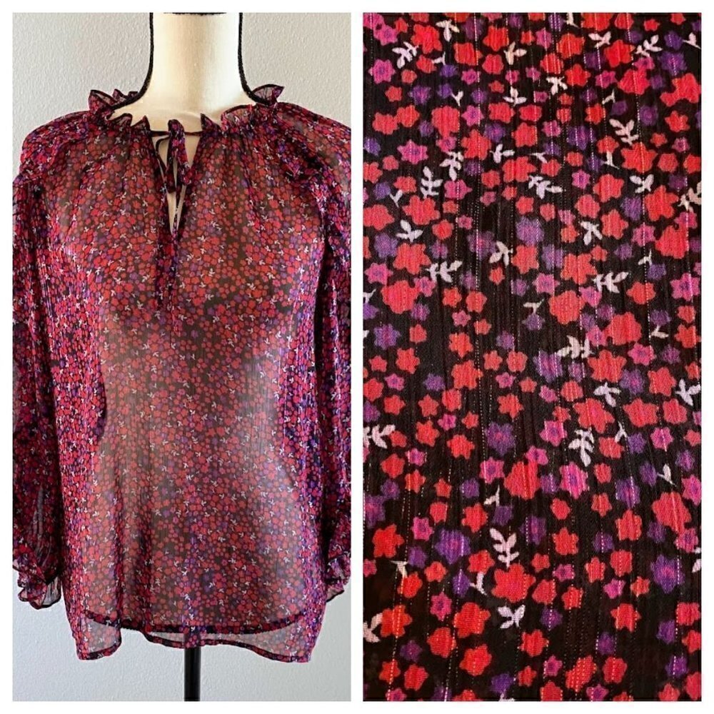 CeCe by Cynthia Steffe Sheer Floral Print Blouse NWT